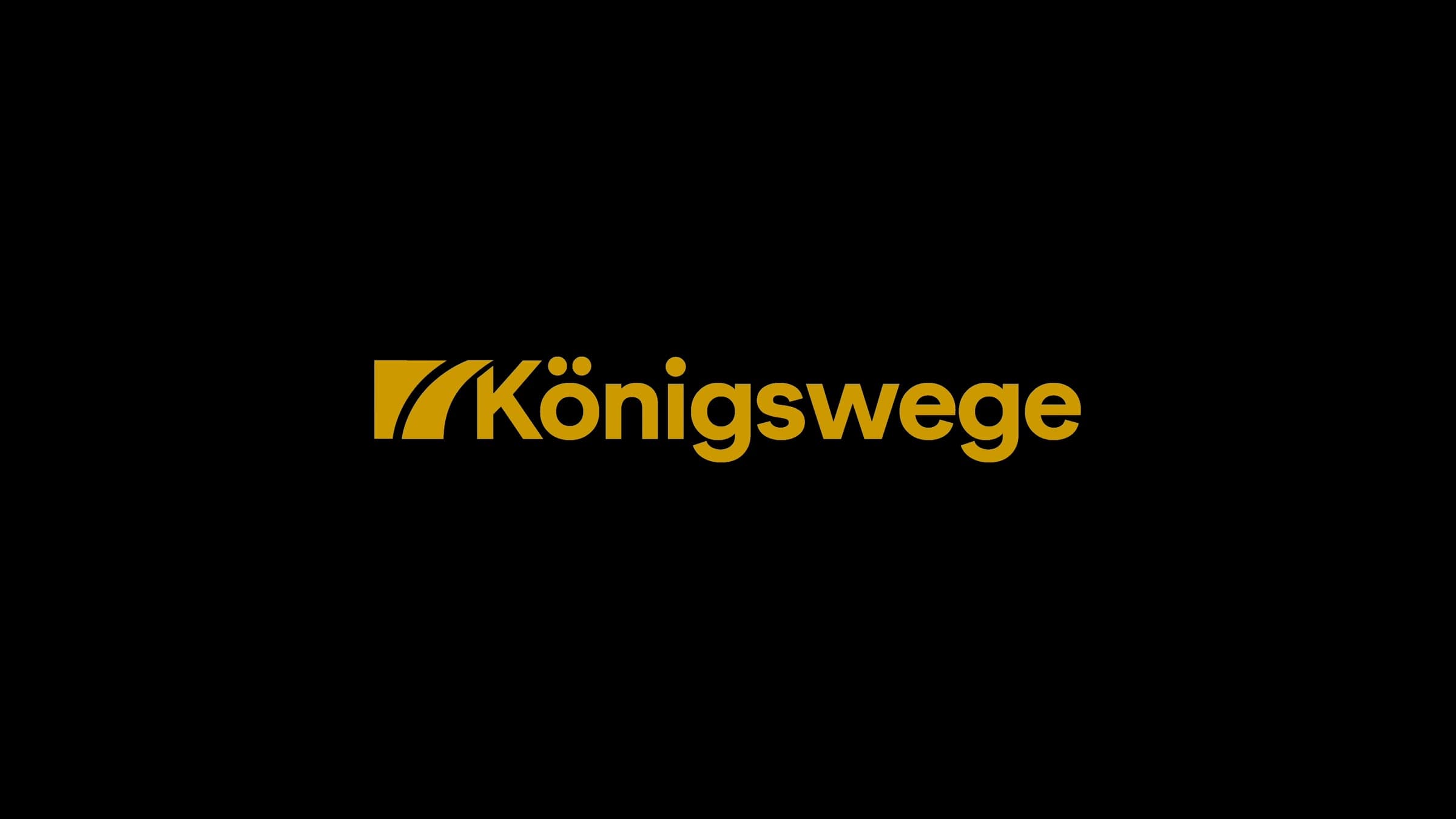 Neues Logo von Königswege: Weg-Marke und Wortmarke in Senfgold auf Schwarz