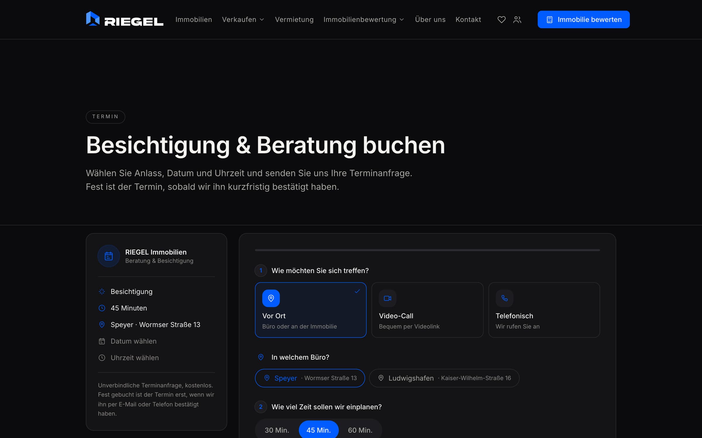 Online-Terminbuchung für Besichtigung und Beratung