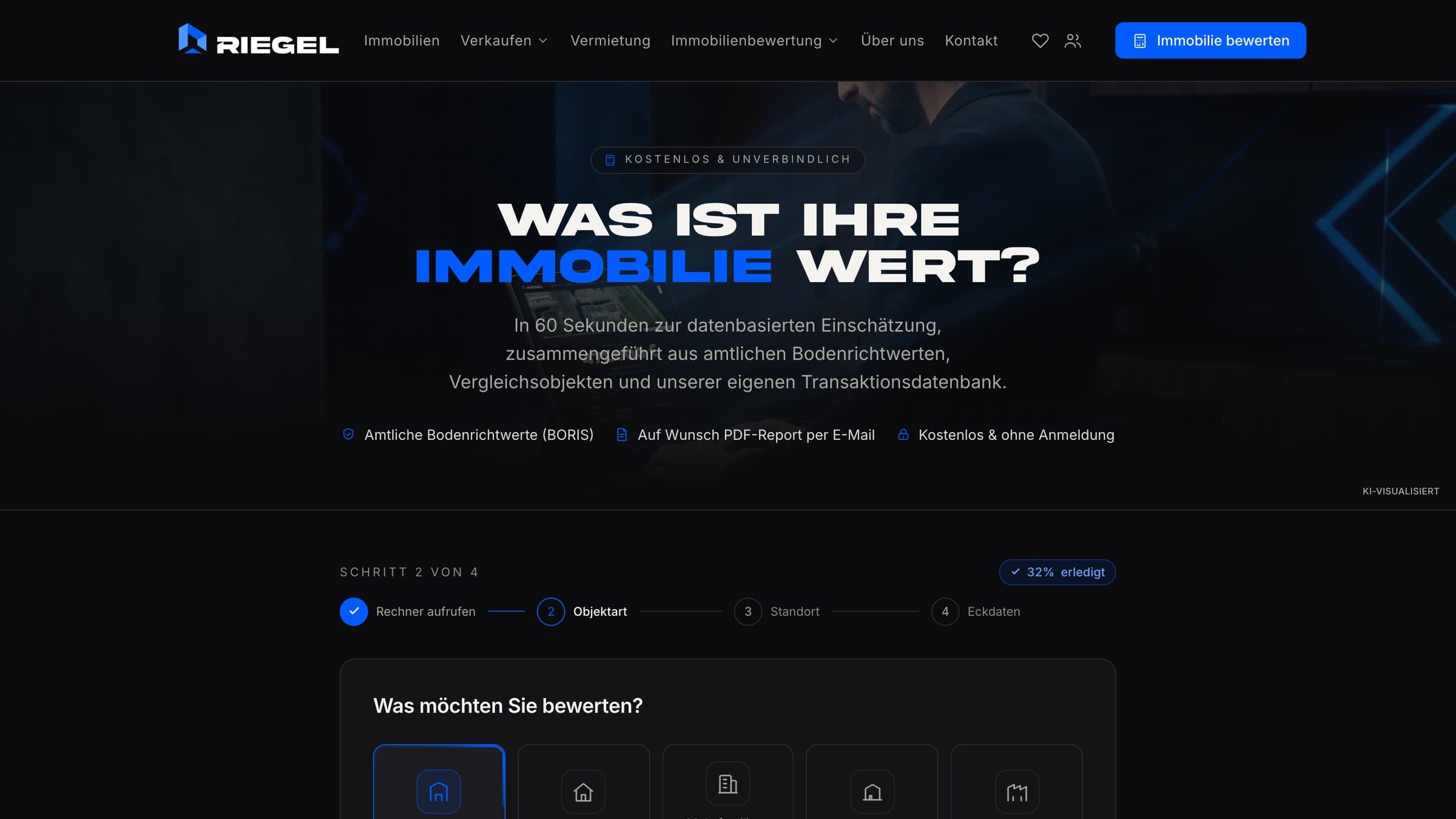 Neuer RIEGEL Rechner: „Was ist Ihre Immobilie wert?“, Schritt 2 von 4